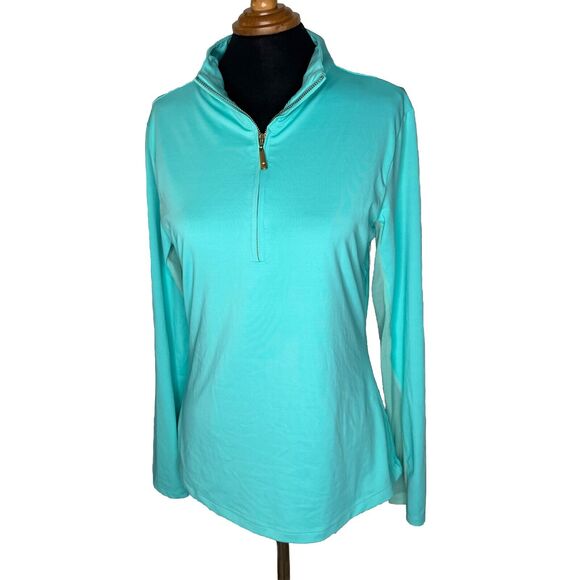 Cabana Life Tops - Cabana Life Resort Palapa Top Tiffany Blue Mesh Long Sleeve 3/4 Zip Sz M Coastal